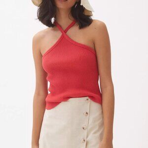 NWT Anthropologie T.La Ribbed Halter Tank Size XL Red